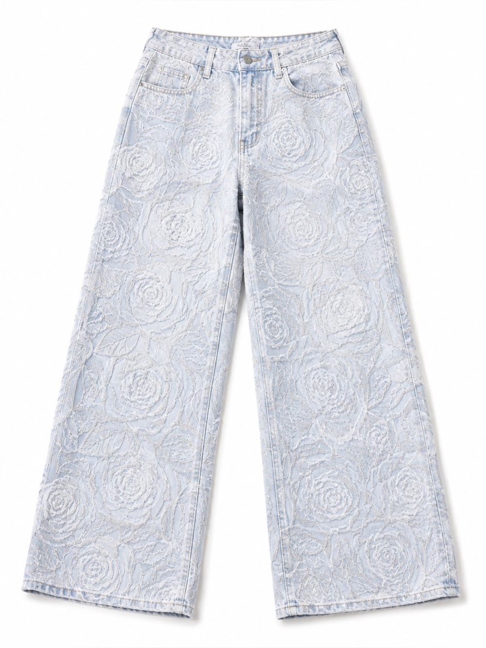 Vintage Y2K Rose Burnout Wide Leg Jeans Coquette Fairy Grunge Boho Size-Small